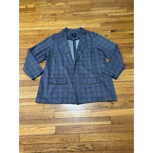 Liverpool Womens Boyfriend Open Front Blazer Jacket Plus 2X Blue Plaid Stretch - Picture 1 of 9